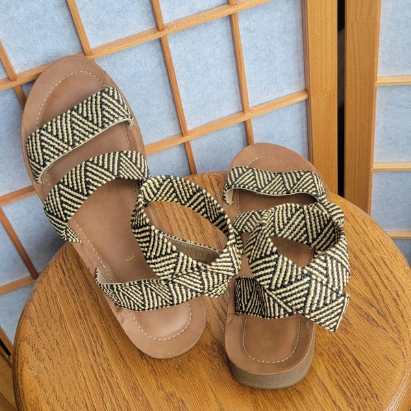 Strappy Gladiator Style Striped Sandal With Elastic Ankle Strap Women's Size 8