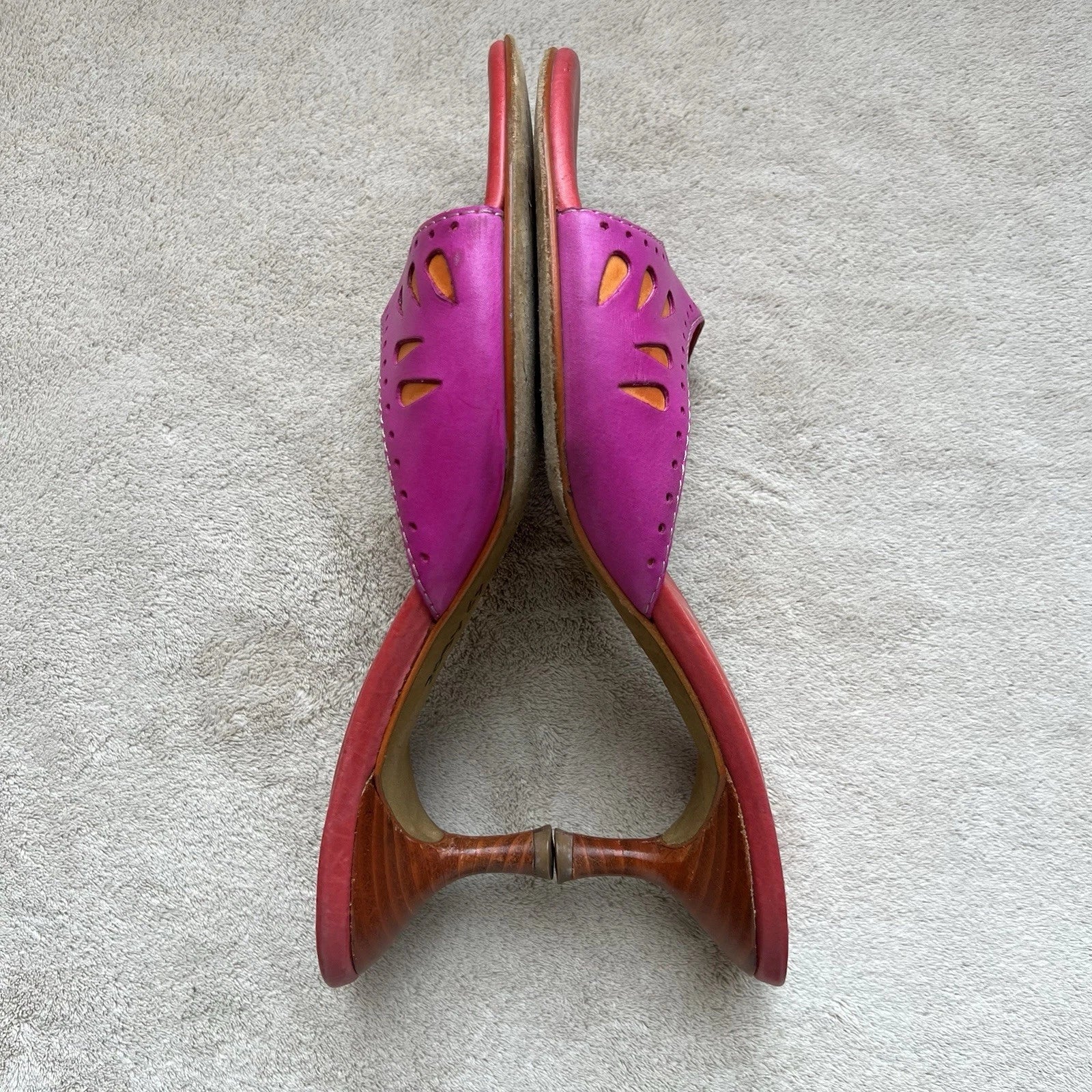 Donald J Pliner Fuschia Pink Orange Leather Kitten Heeled Sandals Women 6.5 Pop