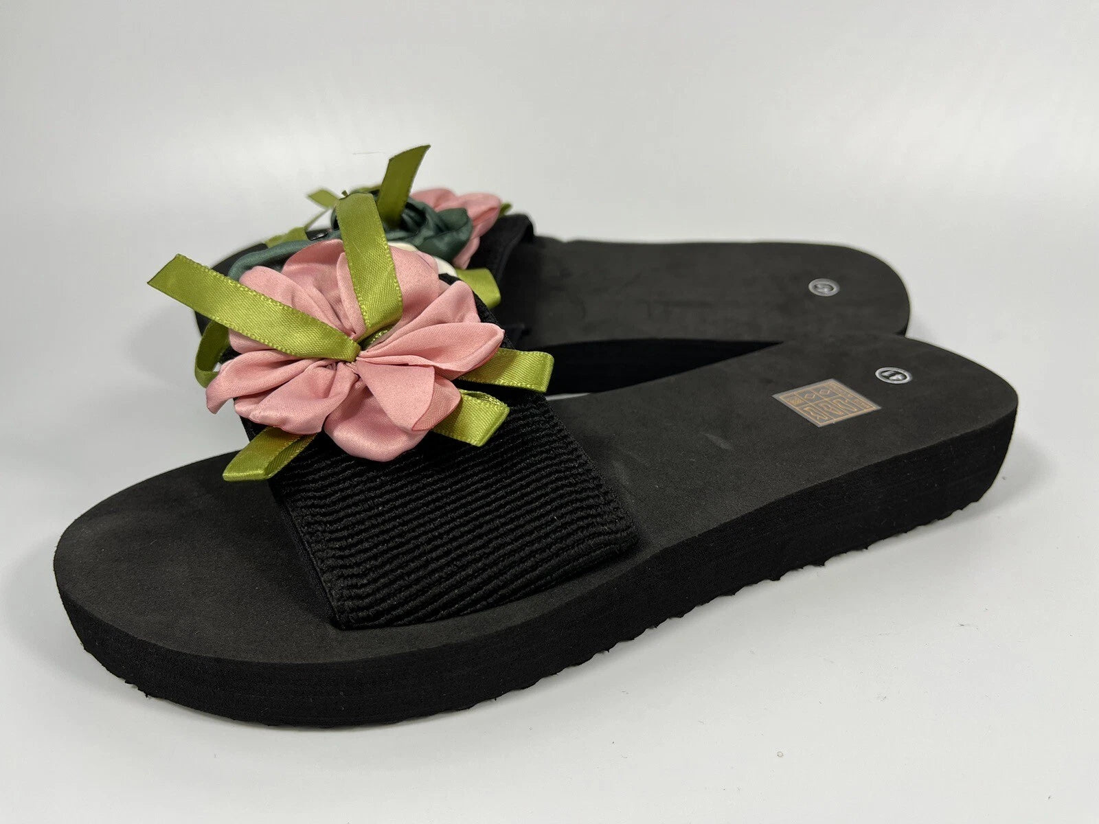 Women Flower Decor Single Band Slides Fashion Outdoor Polyester Slides  SIZE8.5