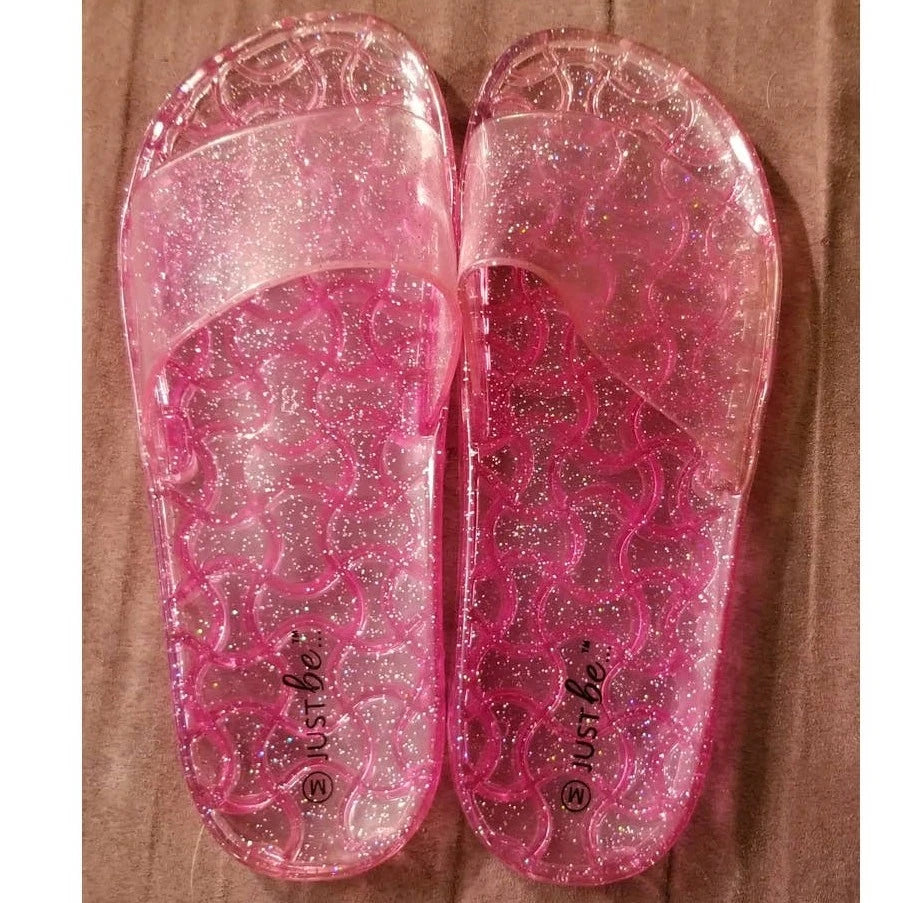 New Pink Glitter Sparkle Vintage Style Slides Sandals Size 7/8