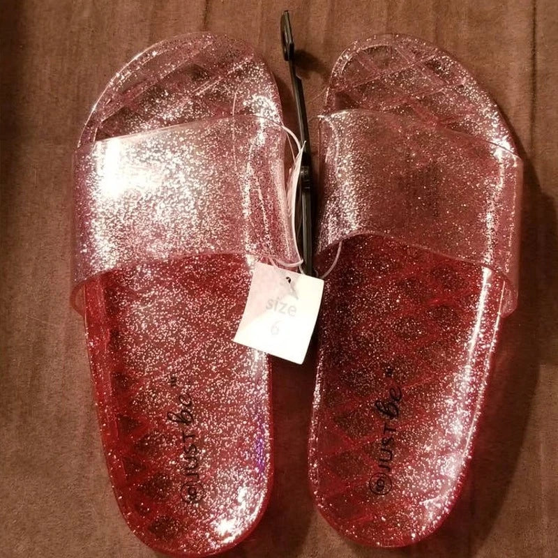 New Pink Glitter Sparkle Vintage Style Slides Sandals Size 6