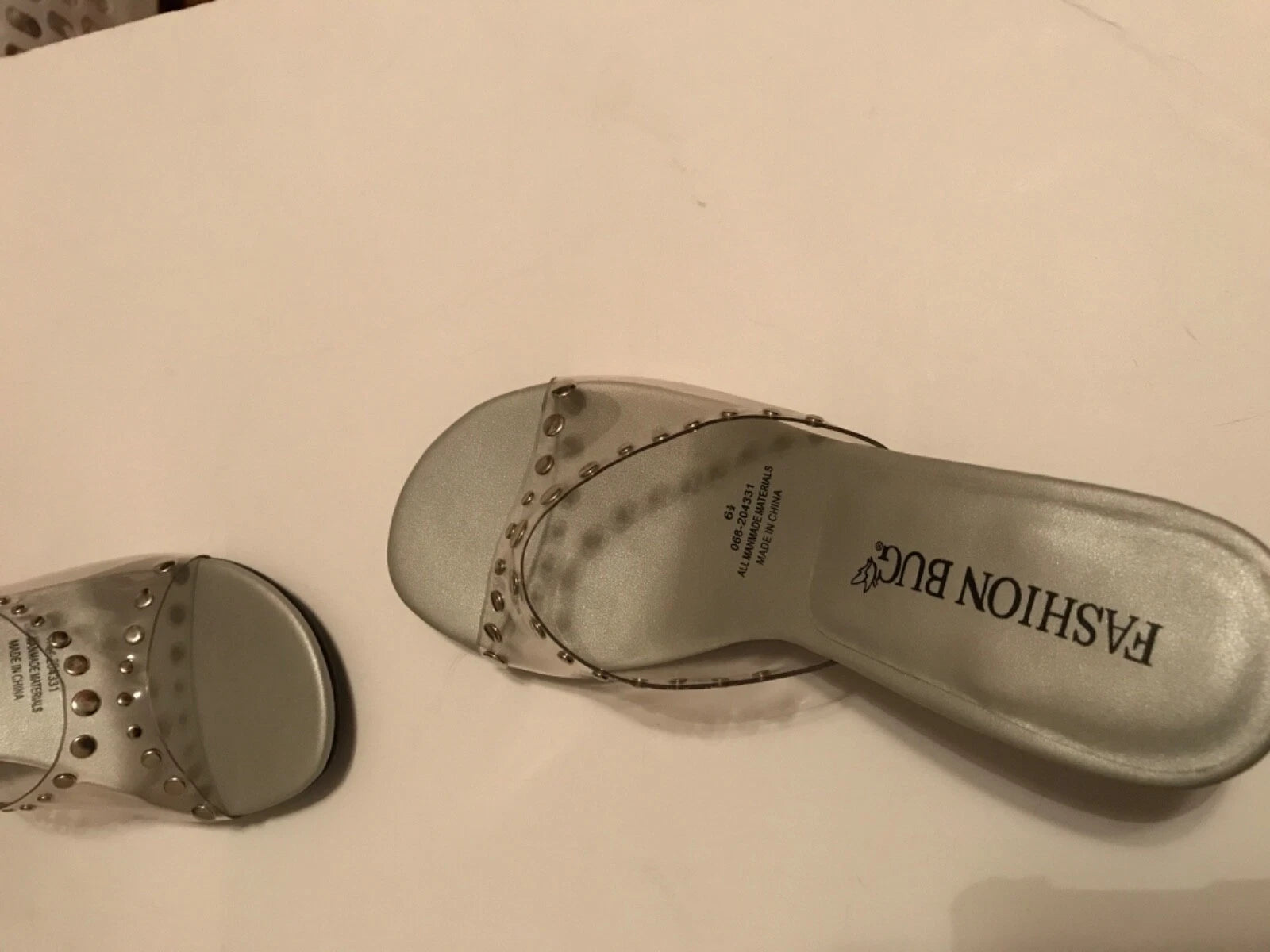 Fashion Bug Slide Sandal Clear Studs Mid Heel NIB 6 1/2 Strapless 068-204331