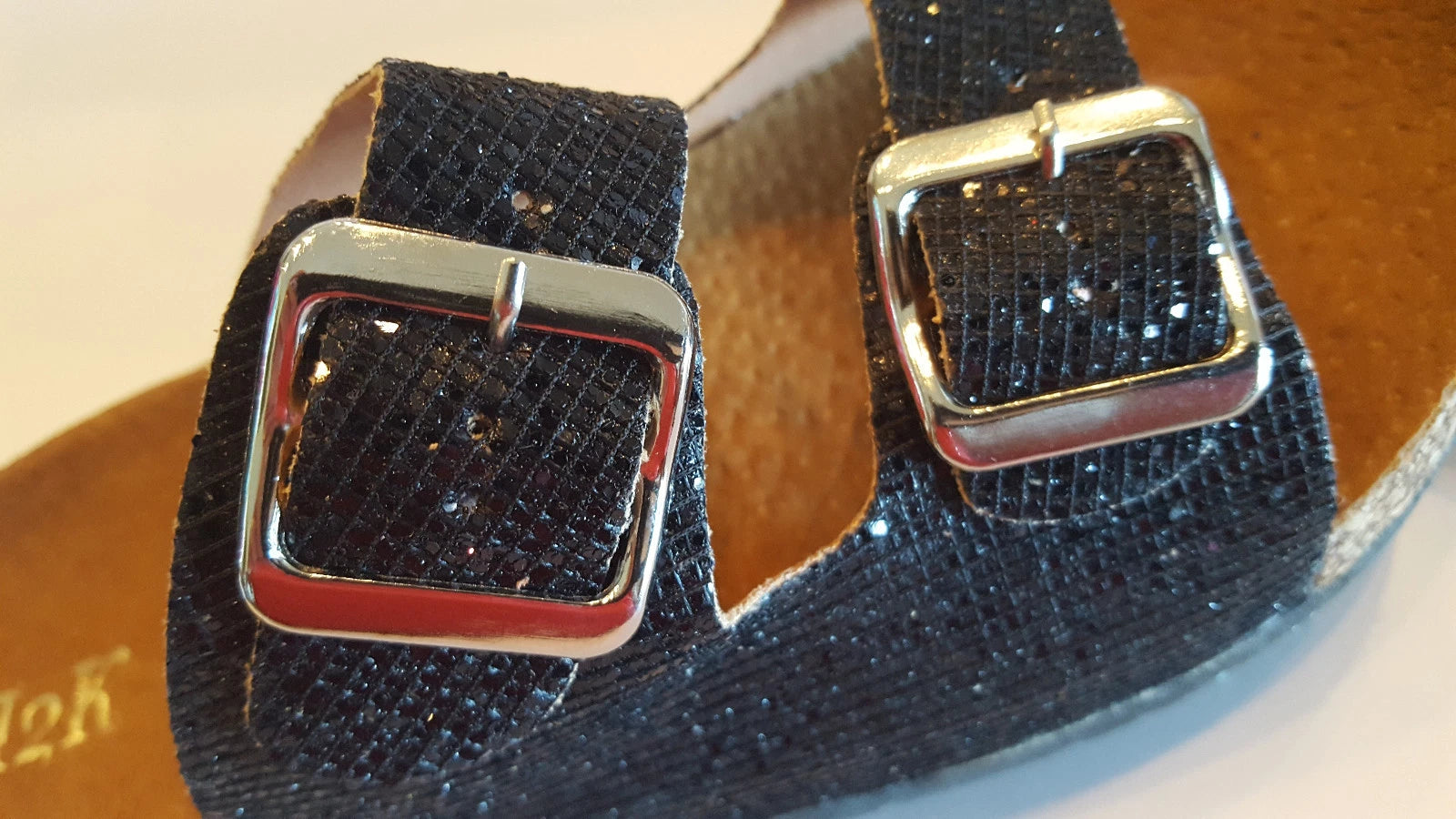 H2K Karen Glitter Black Fashion Slides Flip Flops Sandals Bling Slides Straps