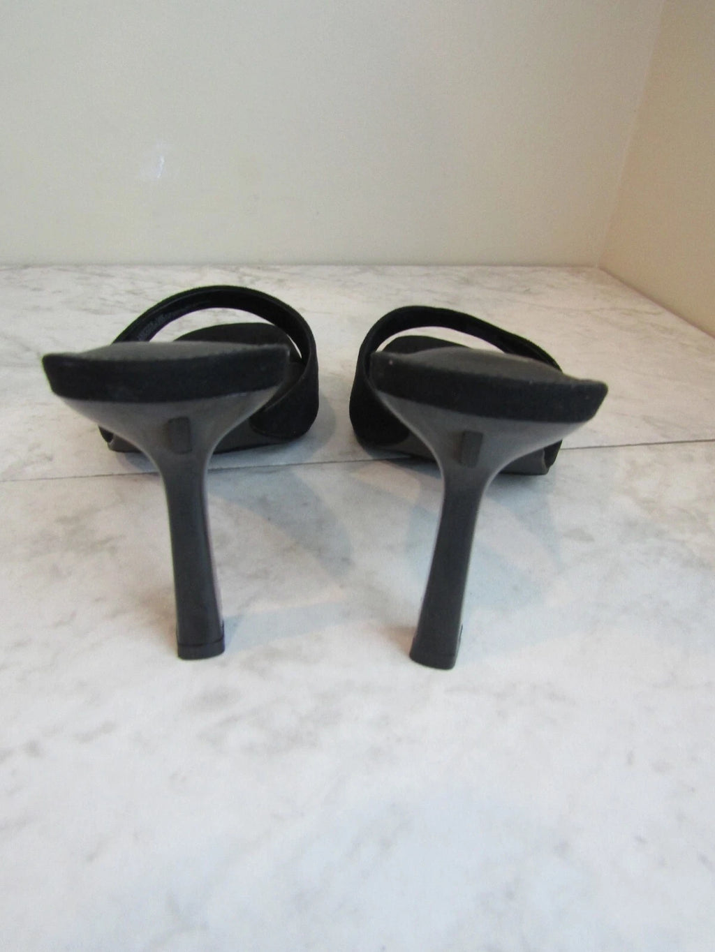 NIB Wild Pair Black Micro Suede Wide Strap 4" Heels Slides Shoes Women's 11 M