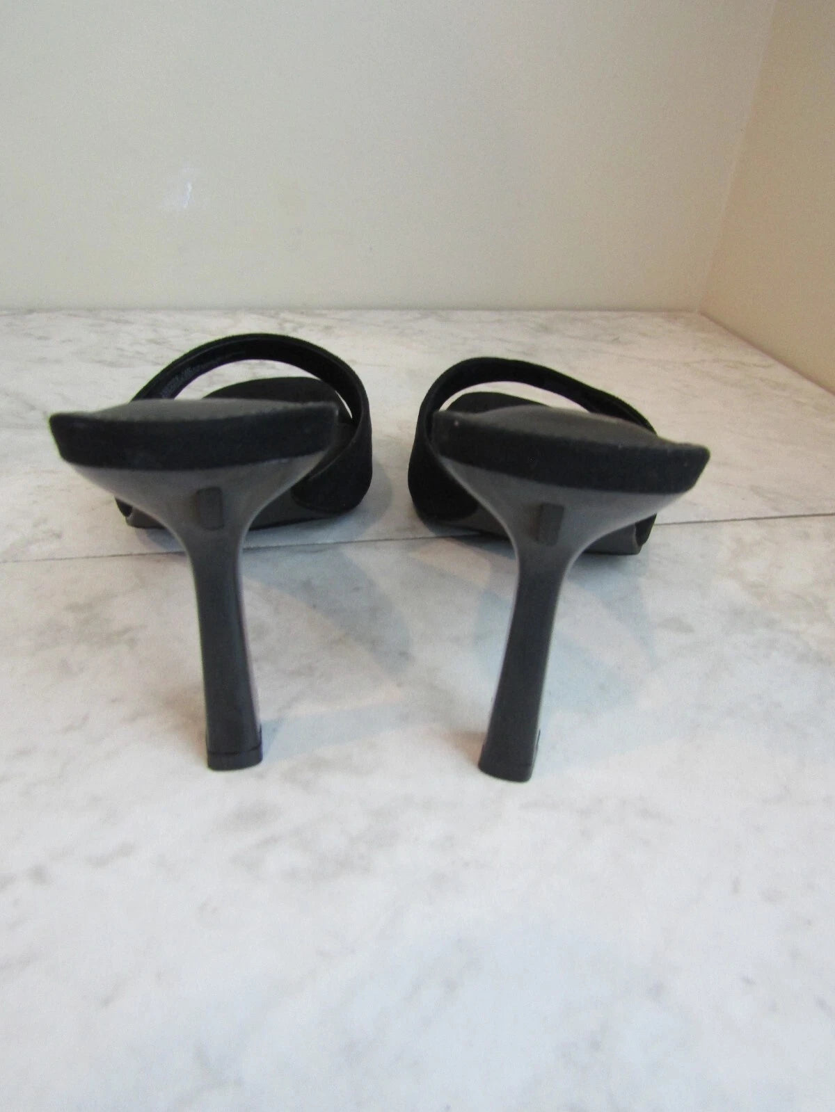 NIB Wild Pair Black Micro Suede Wide Strap 4" Heels Slides Shoes Women's 11 M