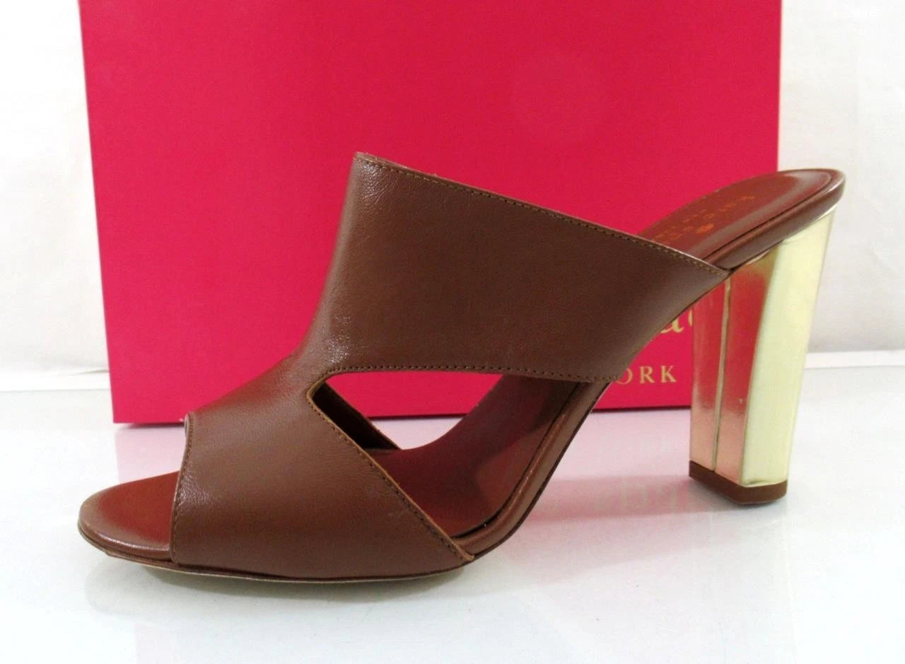 Kate Spade Iberia Open-Toe Mule Heels Leather Luggage Size 9.5 Made in Italy