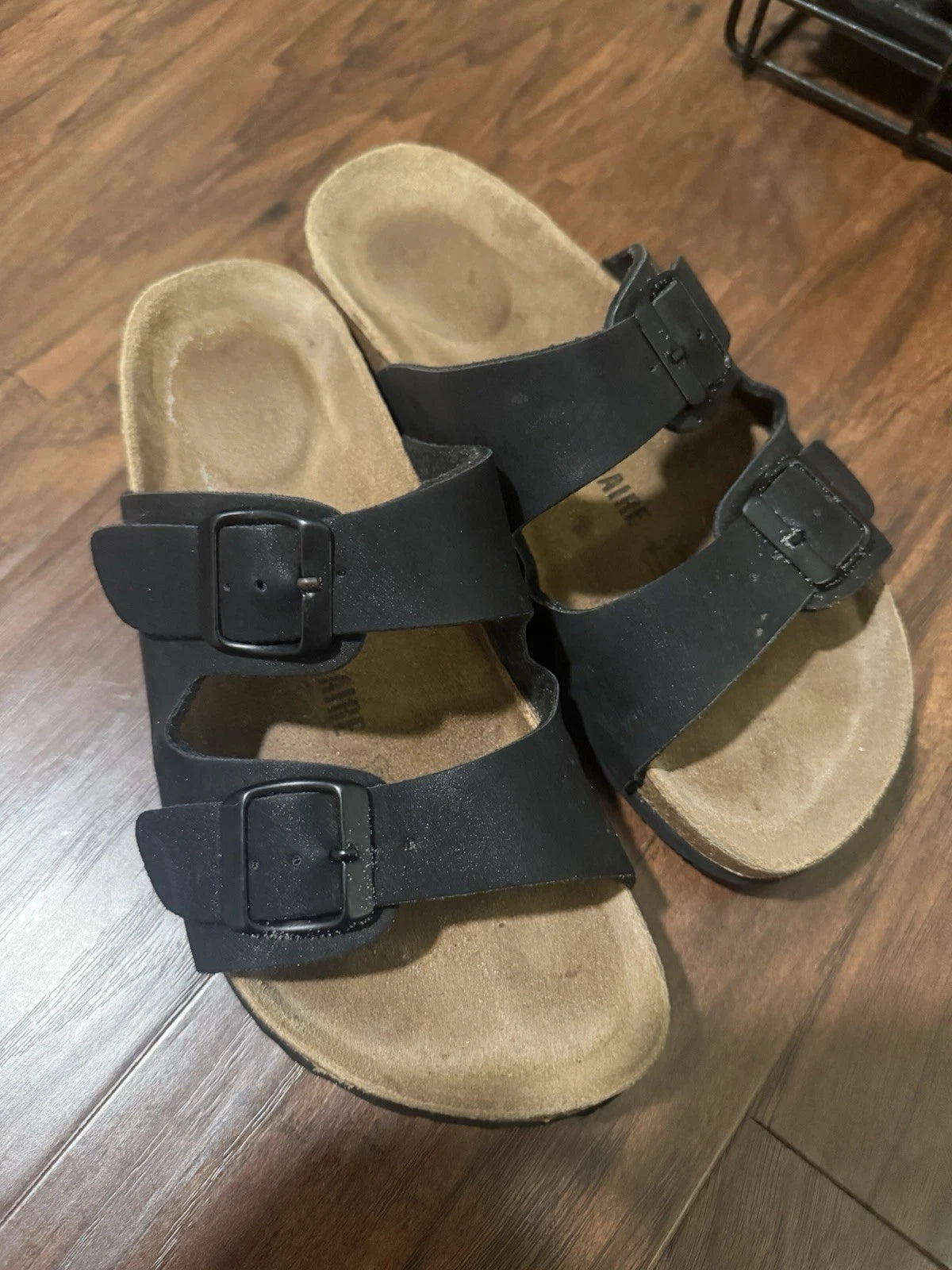 Cushionaire Size 7 Strap Sandals Flip Flops, Black Buckle Style Sandals