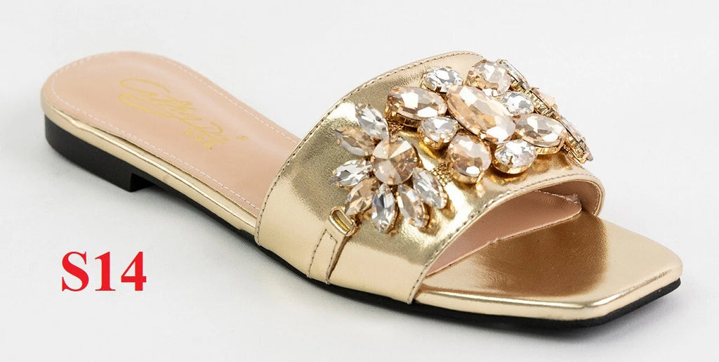 KARAUSA Fashion Bling Rhinestone  2 Buckles Sandal Slides, go to'KARAUSA' store