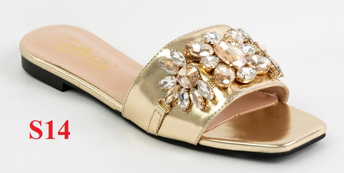 KARAUSA Fashion Bling Rhinestone  2 Buckles Sandal Slides, go to'KARAUSA' store