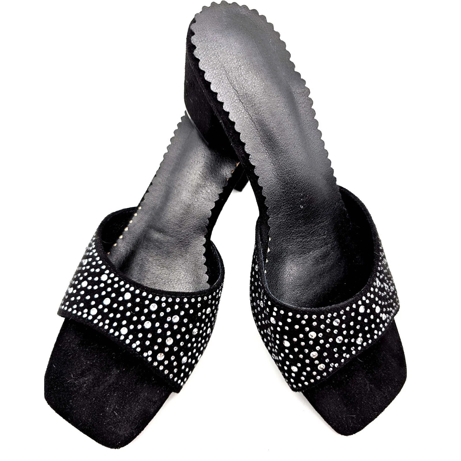 Black Rhinestone Slide Sandals Size 9 US (EU 40) – Square Toe Low Block Heel