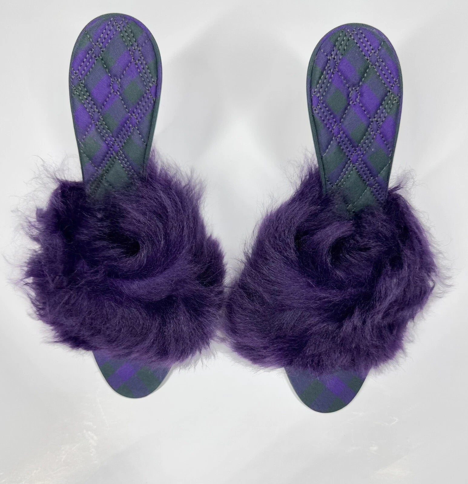 BURBERRY SANDALS MINNIE SHEARLING SLIDE PURPLE STILETTO HEEL WOMENS EU 39 US 9