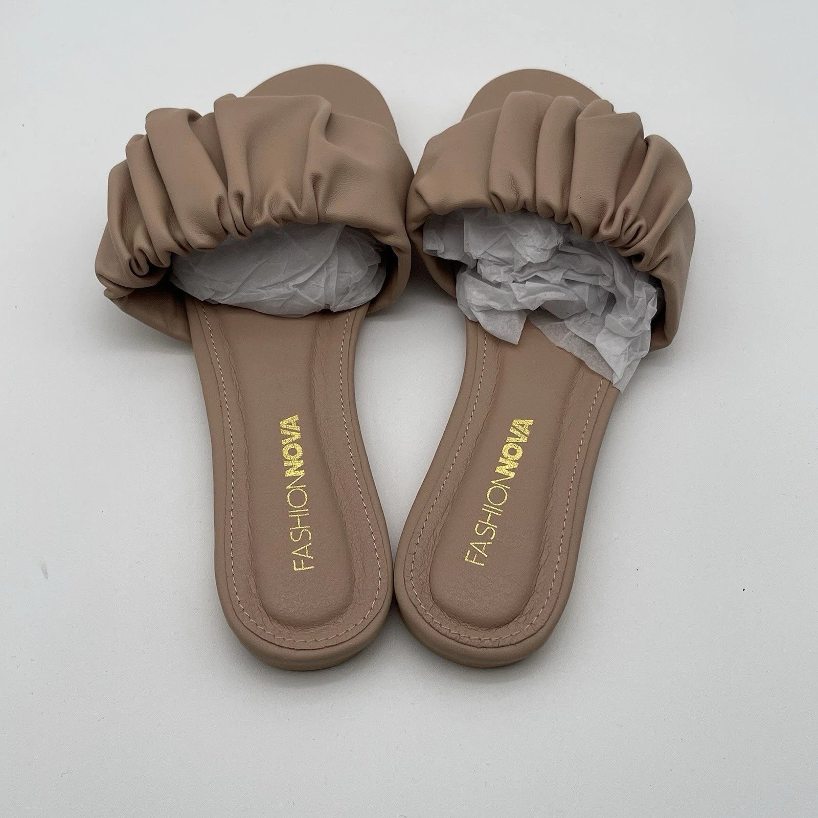 Fashion Nova Just Wait Ruffle Ran Slip On Slide Sandals Women's Size 7