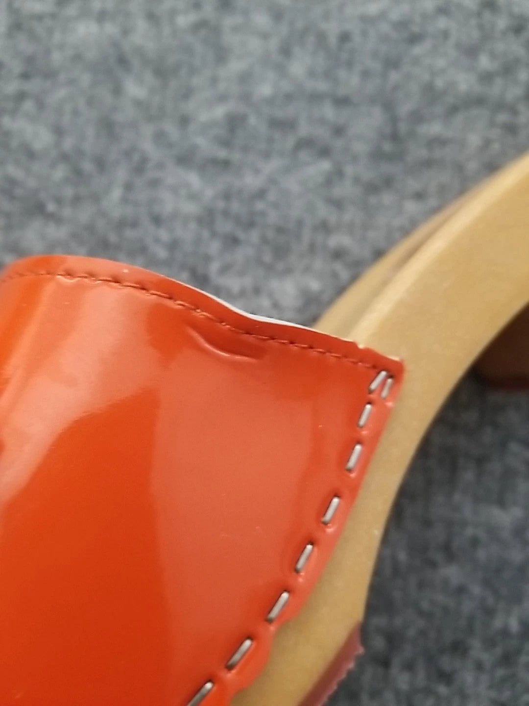 Made in Italy Women Clogs Size US 6M Orange Open Toe Wooden Look Silver Buckle*