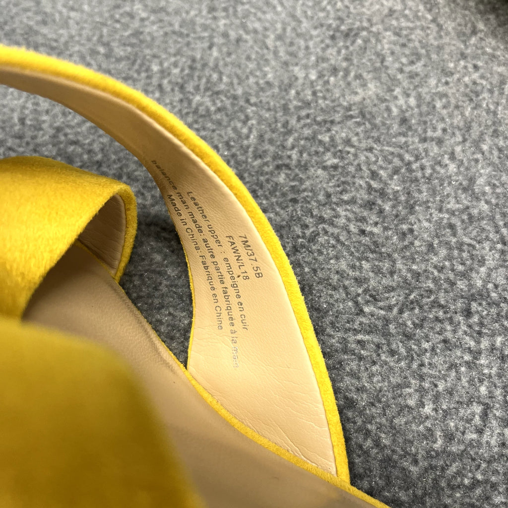 Karl Lagerfeld Sandals Women 7 M Yellow Suede Fawn Canary Slide 2" Block Heel