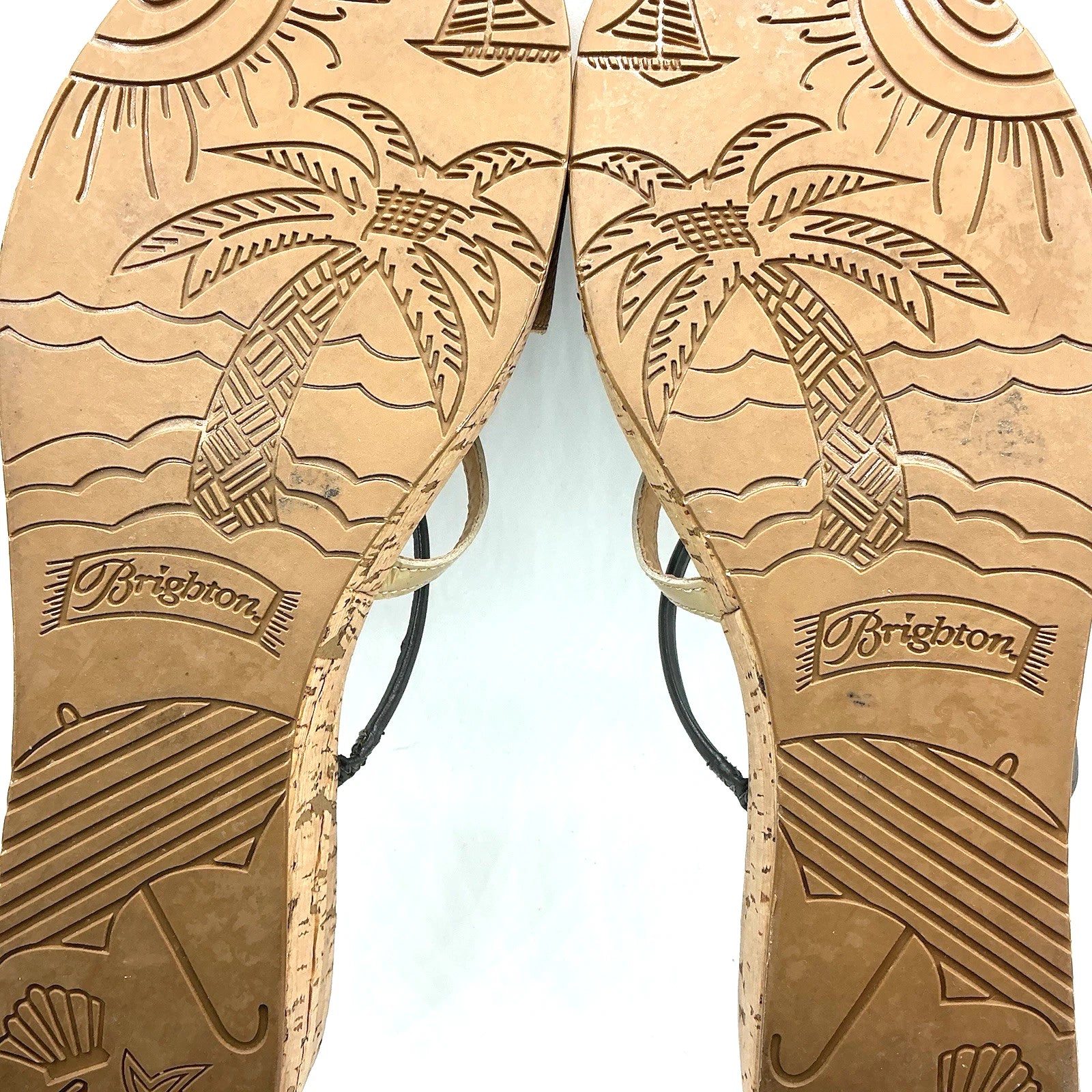 Brighton HARPER Sz 10 Slip On Slides Cork Wedge Sandal Brown Chic Fashion Glam