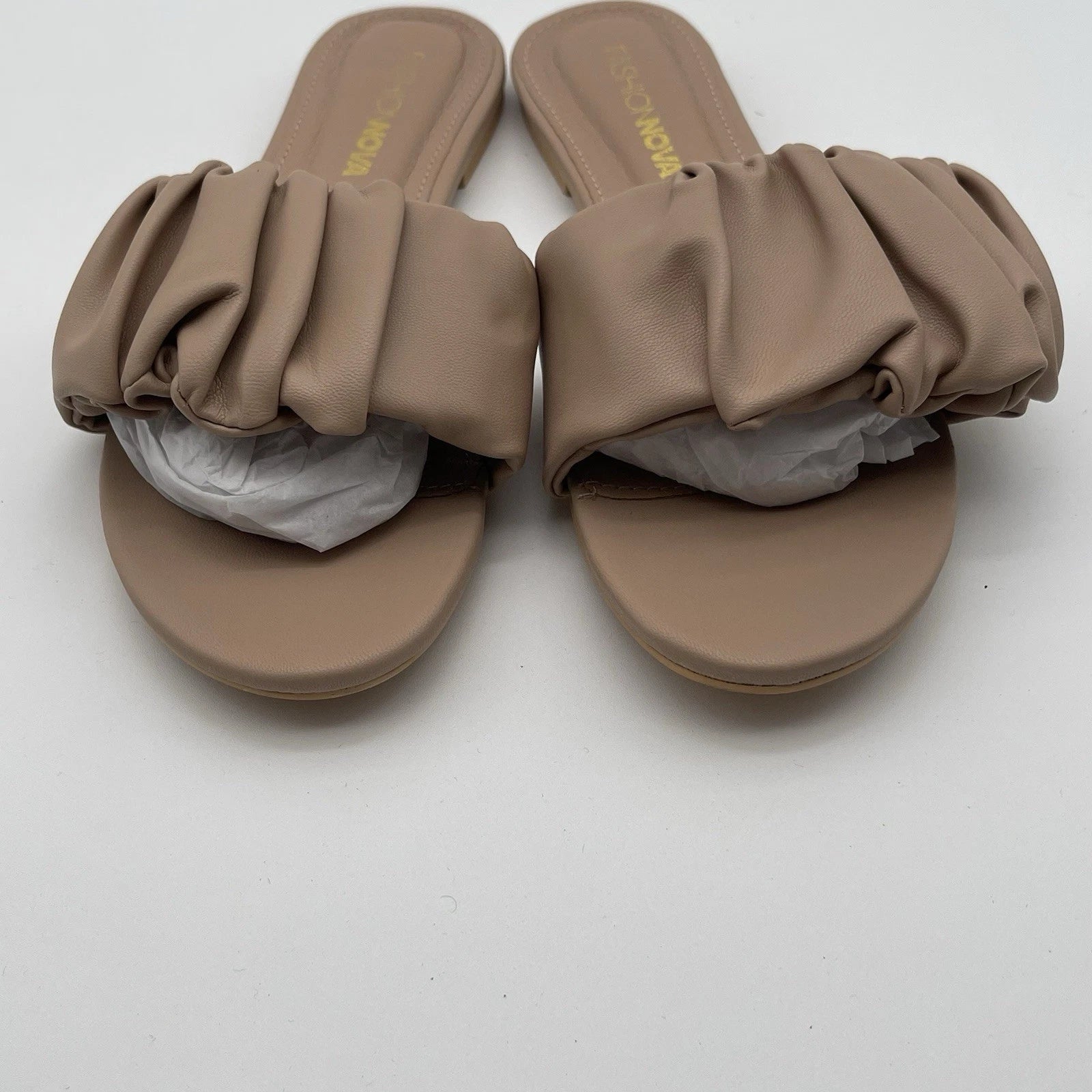 Fashion Nova Just Wait Ruffle Ran Slip On Slide Sandals Women's Size 7