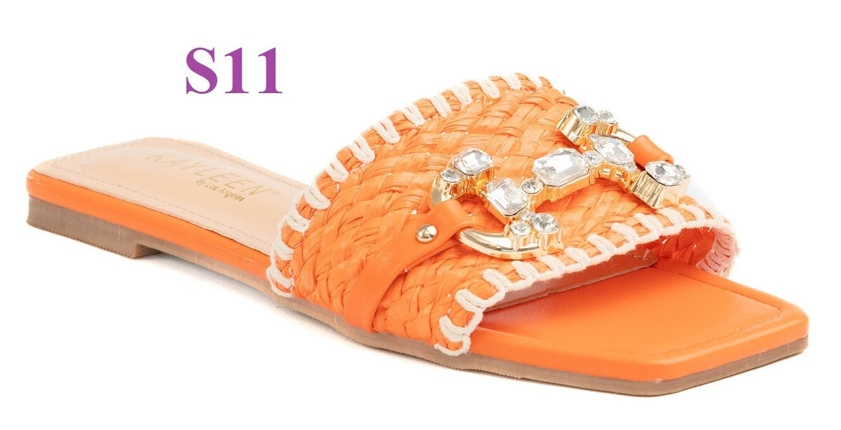 KARAUSA Fashion Bling Rhinestone  2 Buckles Sandal Slides, go to'KARAUSA' store