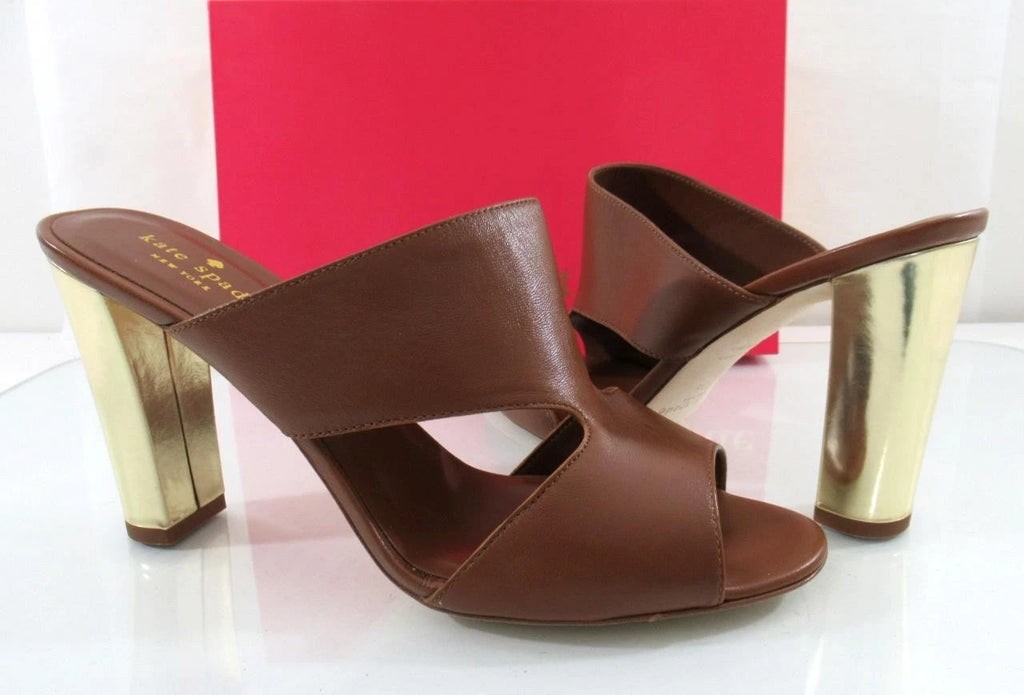 Kate Spade Iberia Open-Toe Mule Heels Leather Luggage Size 9.5 Made in Italy