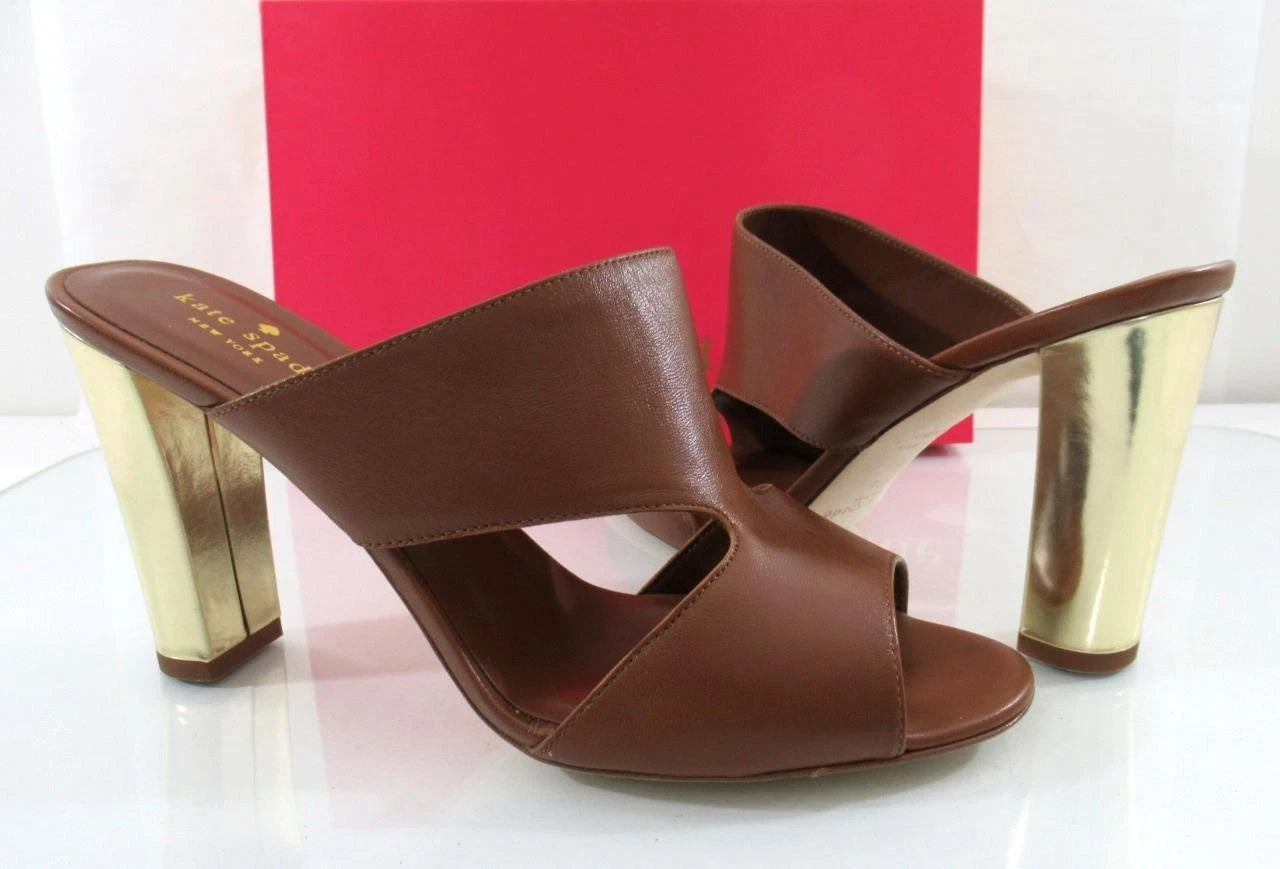 Kate Spade Iberia Open-Toe Mule Heels Leather Luggage Size 9.5 Made in Italy