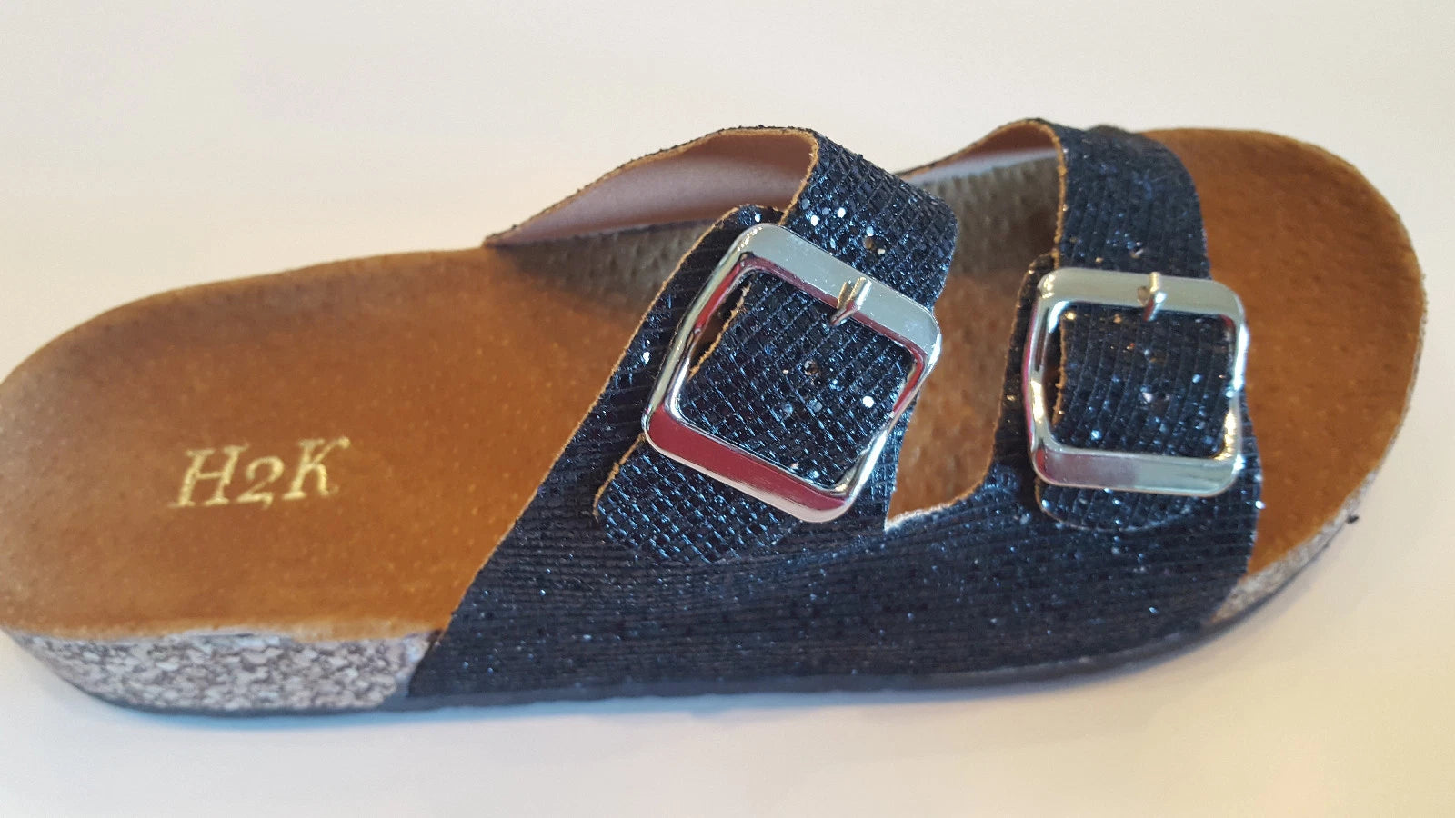 H2K Karen Glitter Black Fashion Slides Flip Flops Sandals Bling Slides Straps