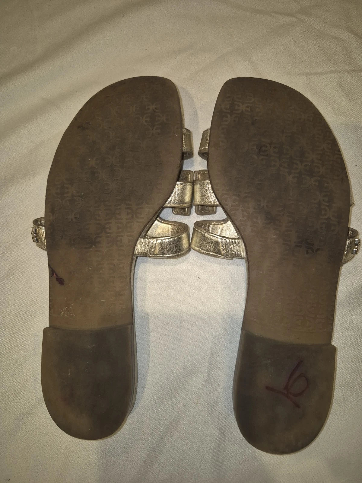 Sam Edelman Bay Slide Sandals Metallic Light Gold Leaf Leather Women’s 5.5