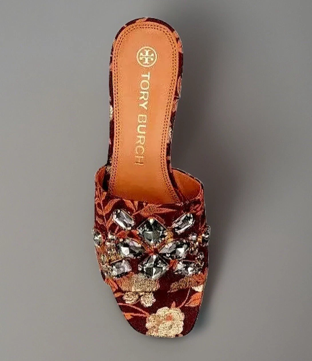 TORY BURCH MARTINE CRYSTAL SLIDE SANDAL FLORAL JACQUARD SZ US 6 NIB