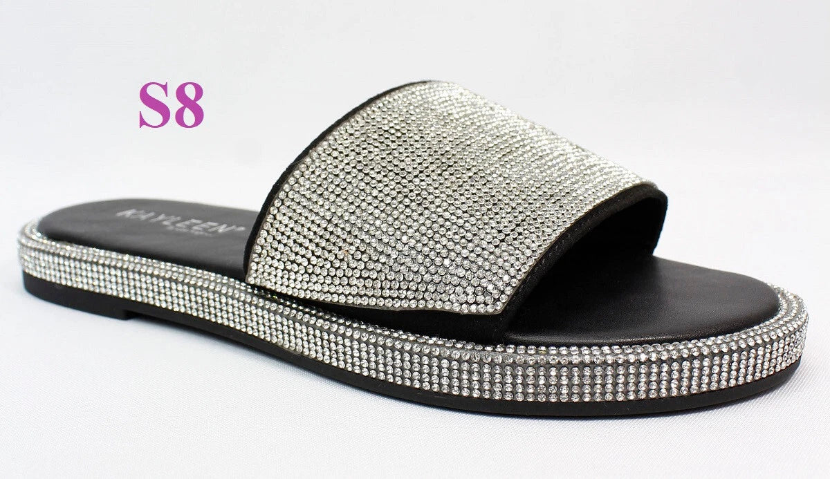 KARAUSA Fashion Bling Rhinestone  2 Buckles Sandal Slides, go to'KARAUSA' store