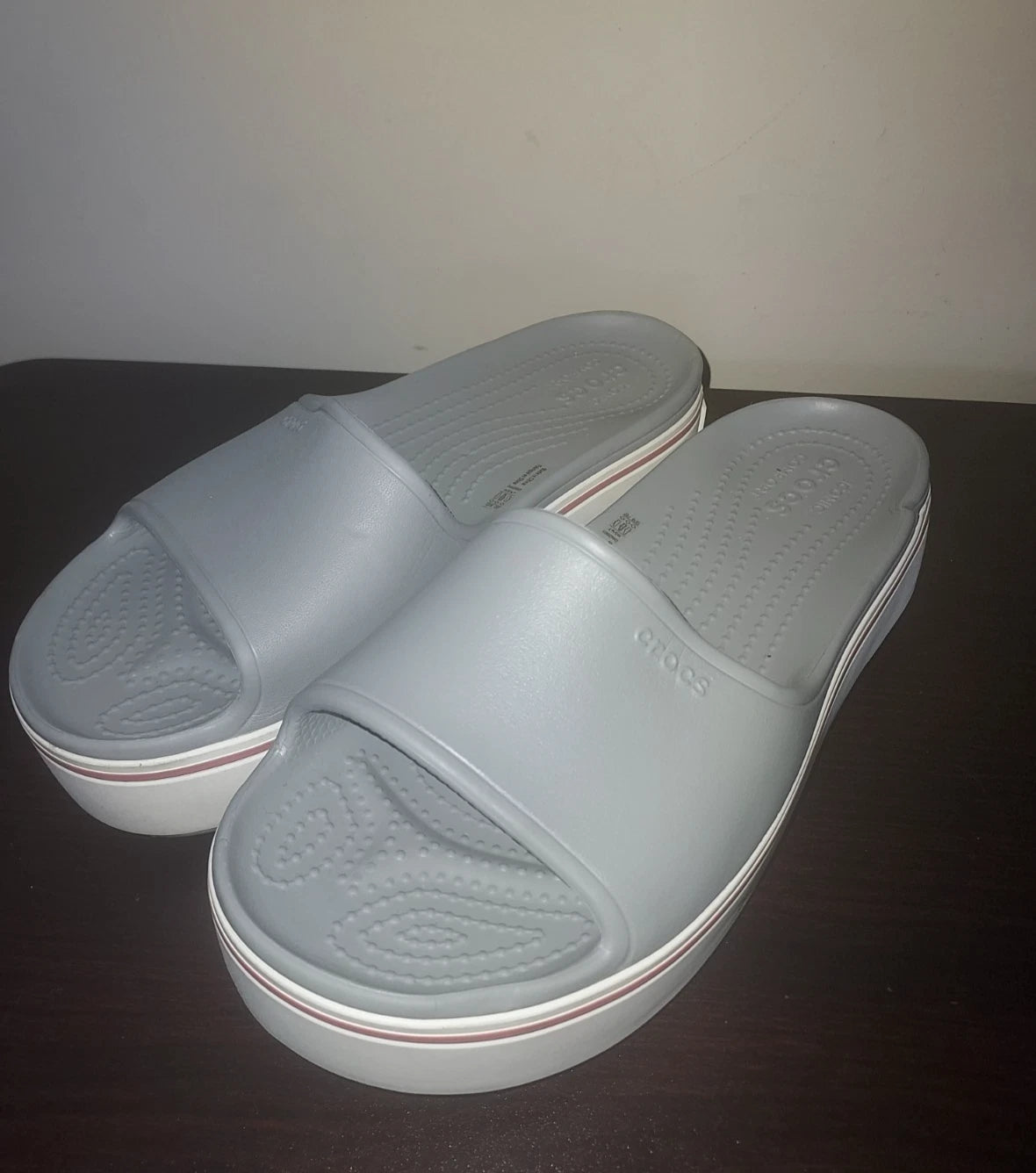 Crocs Women's Slides Size 7  Crosband  Platform Sandals Iconic Comfort Gray