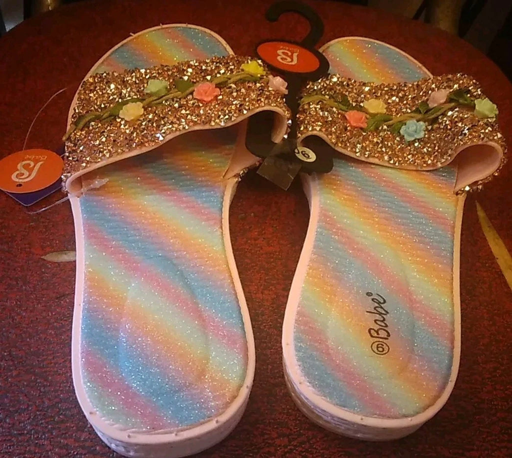 Babe's Rainbow Floral Pink Fashion Women's Slides Slippers Size 6 (BRAND NEW)