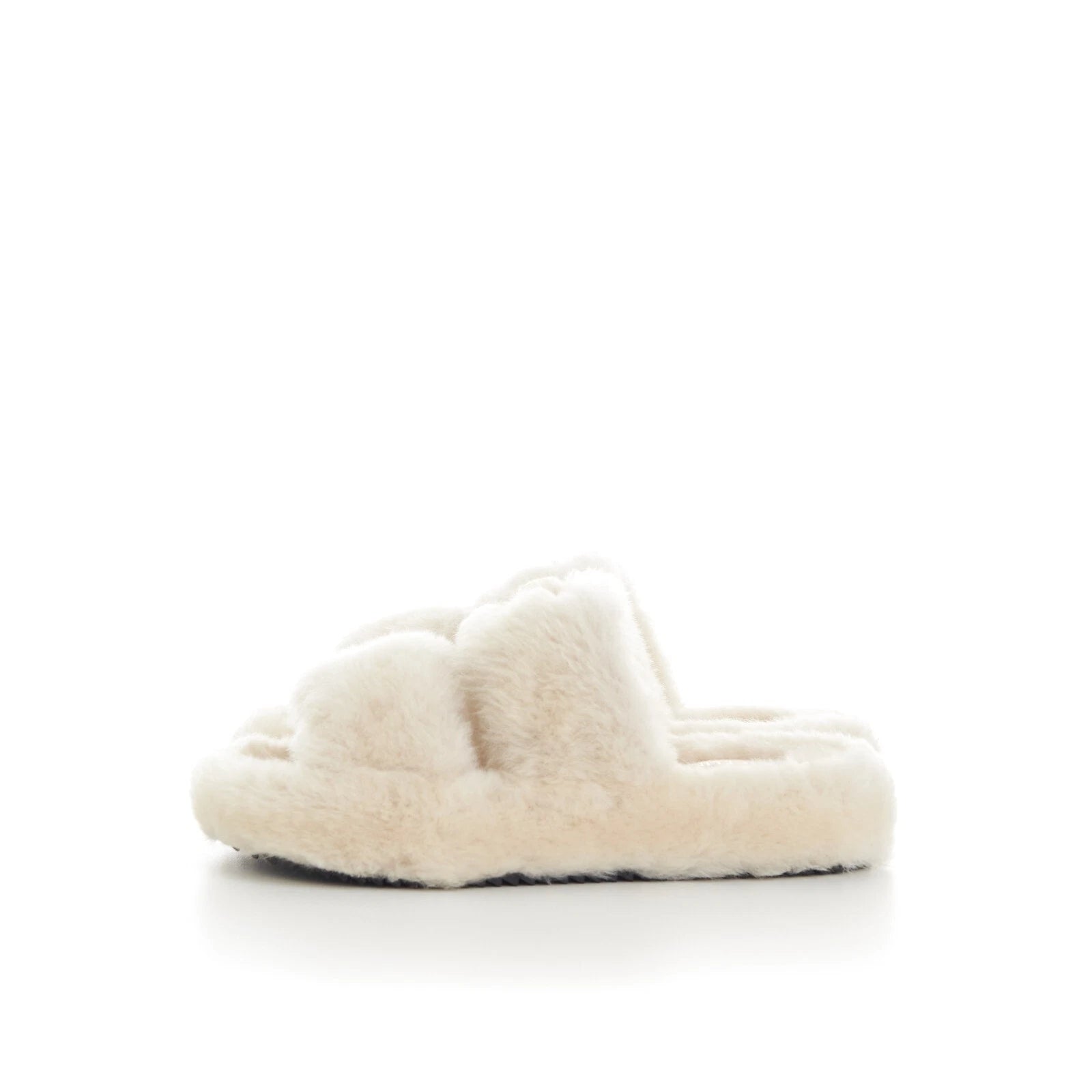 CELINE 870$ Triomphe Open Shearling Fur Slide Sandals - Signature Leather Patch