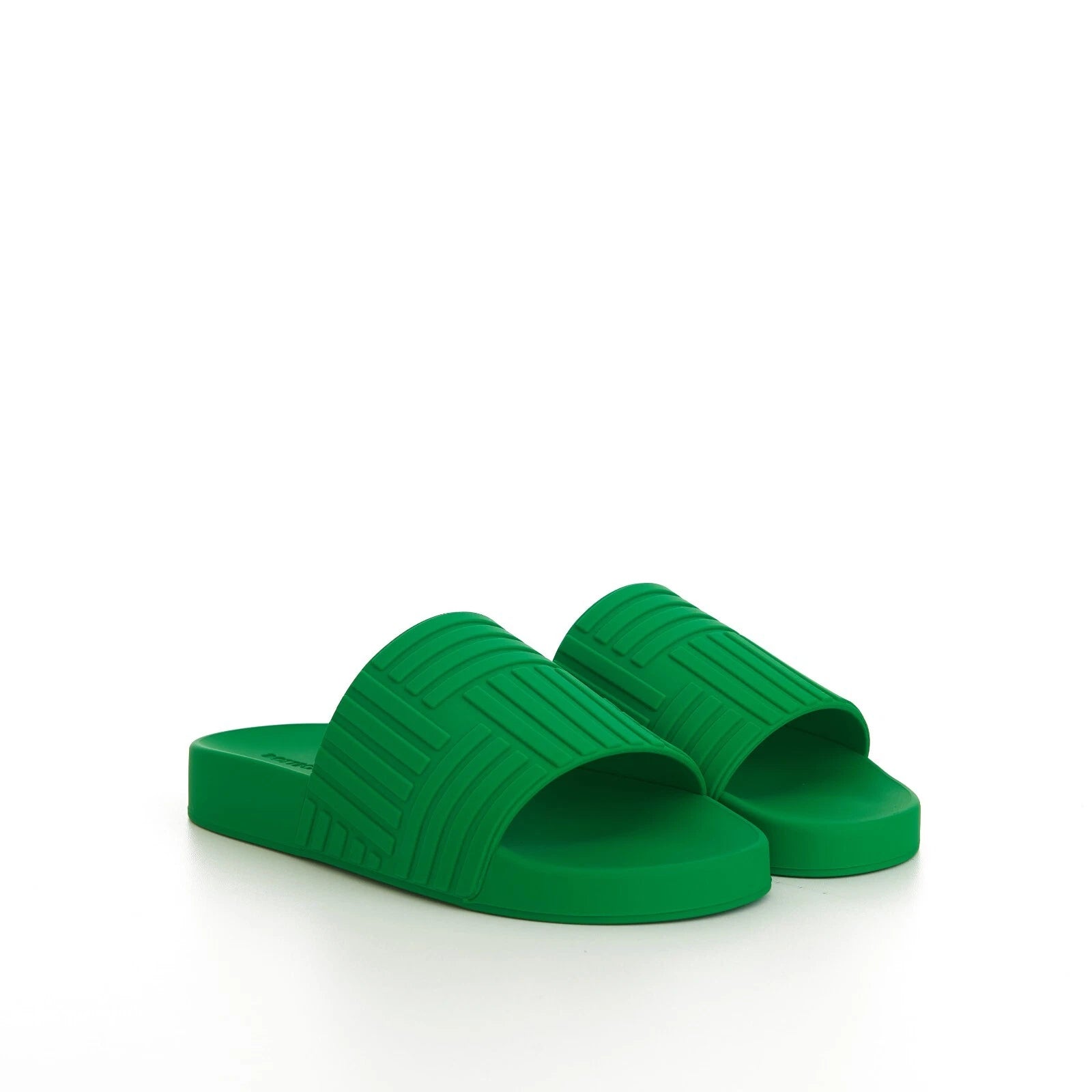 BOTTEGA VENETA 520$ Slide Sandals - Parakeet Green, Geometric Rubber