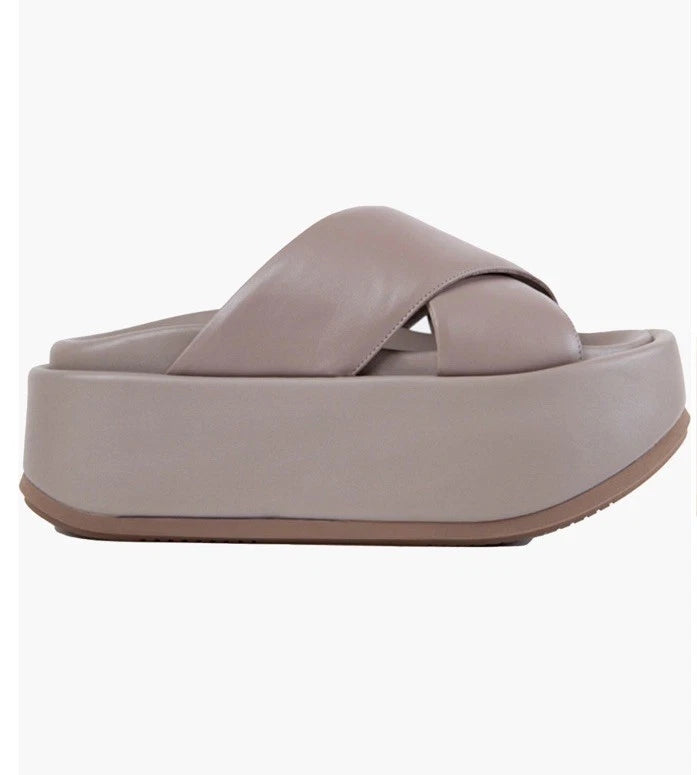 Paloma Barcelo Adit Platform Sandals Women's 40 / 10 Taupe Leather Slide $375