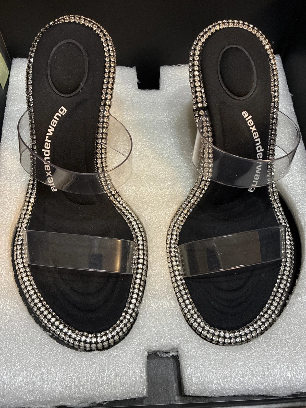 Alexander Wang, Style Nova Slide Sandal PVC/Crystal Size 37.5 New In Box, Tags