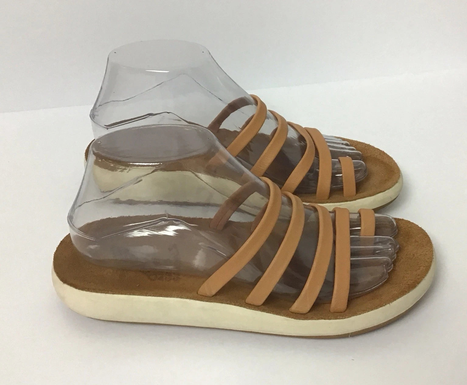 Ancient Greek style Tan leather strappy real leather slide sandals handmade, 9