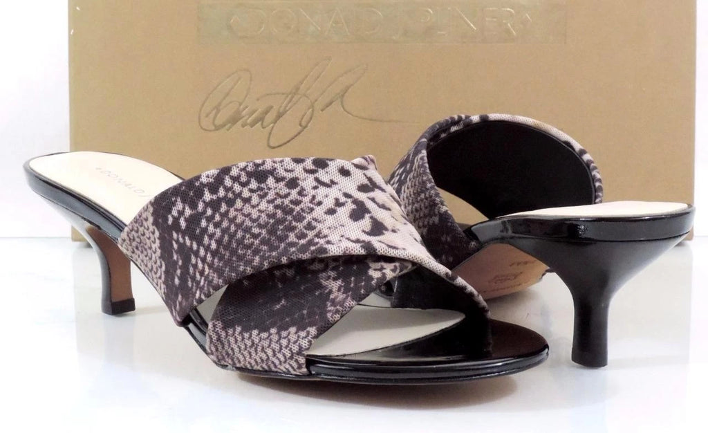 Donald J Pliner Vayane Slide On Kitten Heel Sandals Natural Mesh Snake Size 7.5