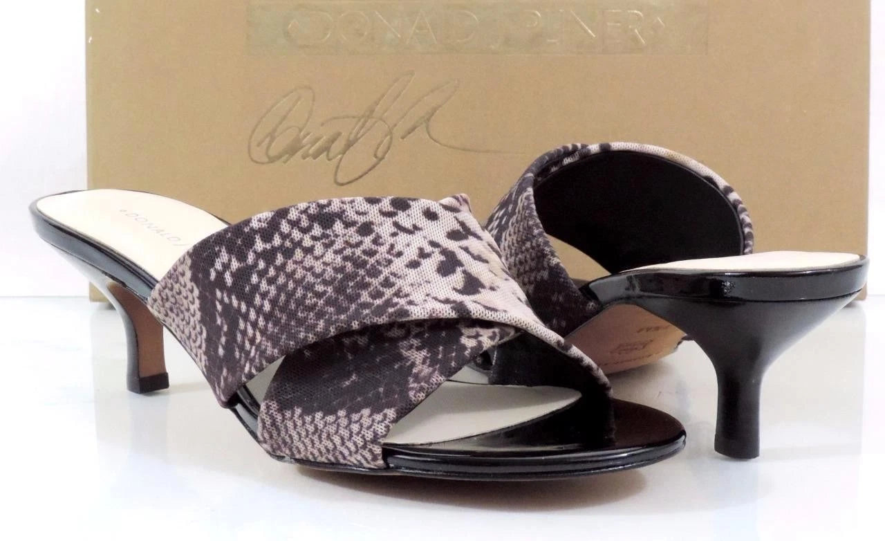 Donald J Pliner Vayane Slide On Kitten Heel Sandals Natural Mesh Snake Size 7.5