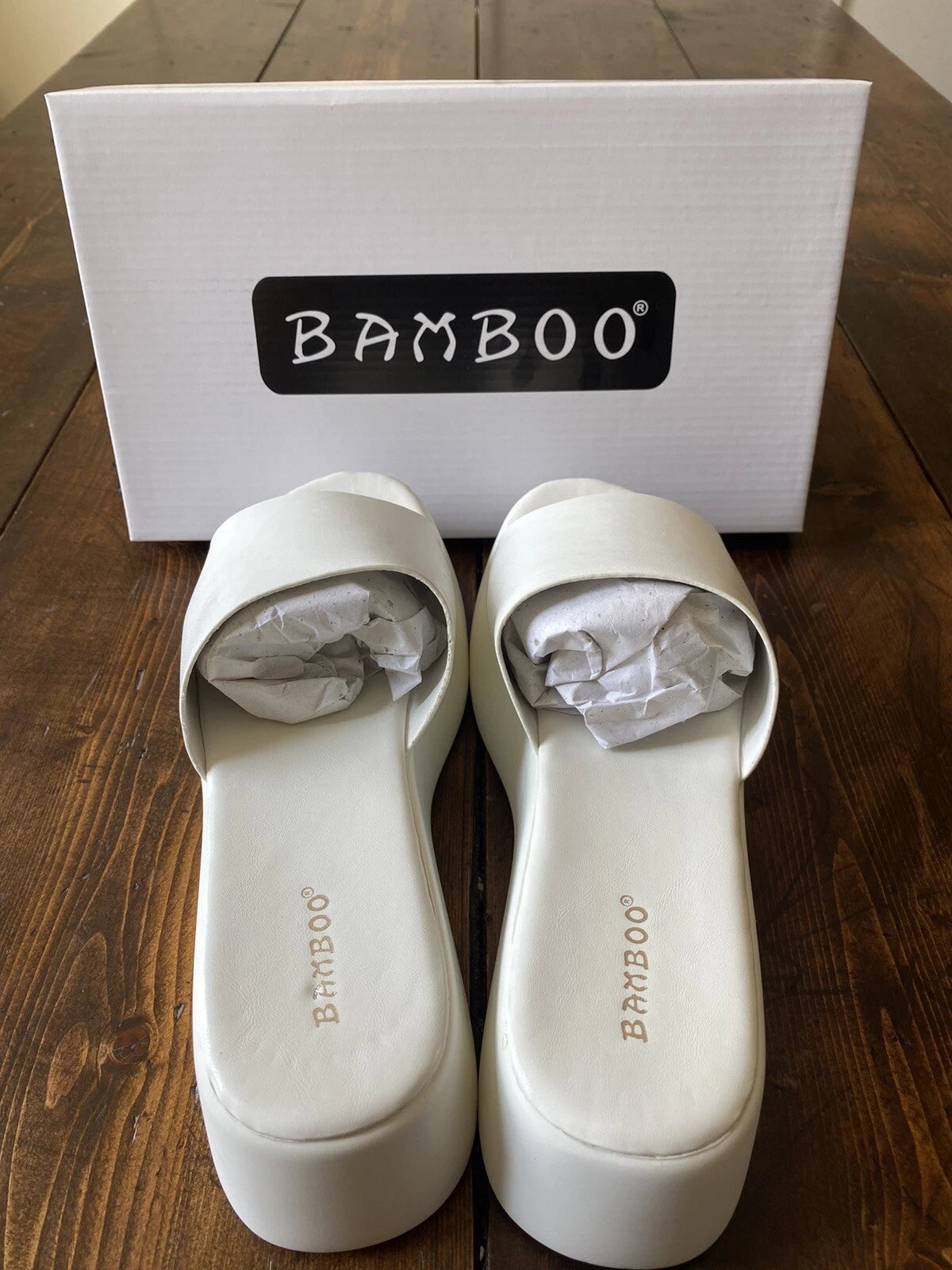 Bamboo White Platform Wedge Slide Sandal Size 8.50 Style: Agave-03