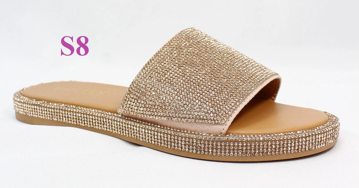 KARAUSA Fashion Bling Rhinestone  2 Buckles Sandal Slides, go to'KARAUSA' store