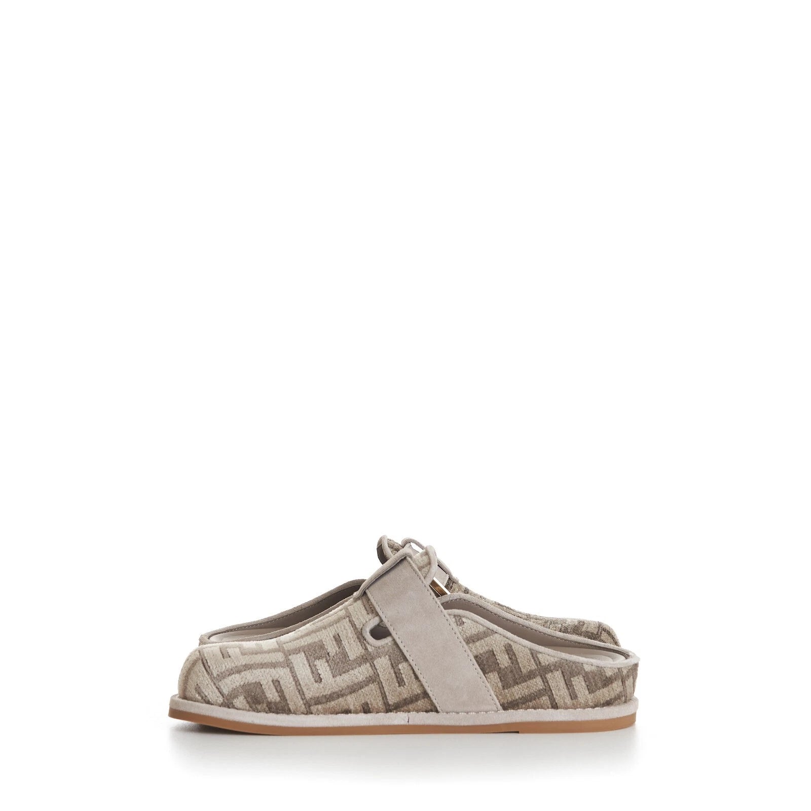 FENDI 995$ Dove Gray Chenille Sabots Sandals - FF Motif / FF Buckle