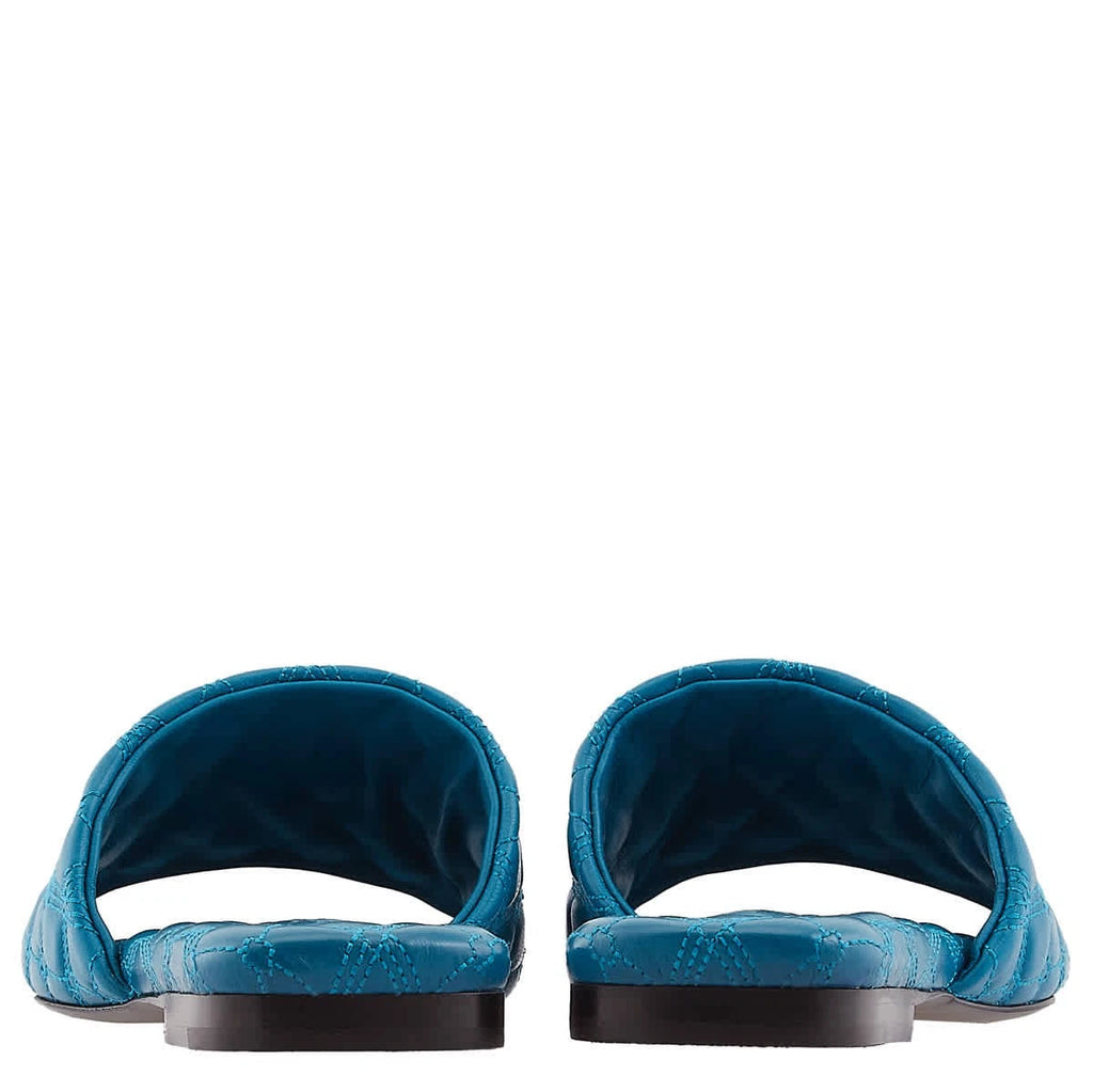 Burberry Leather Quilt Slides In Kingfisher