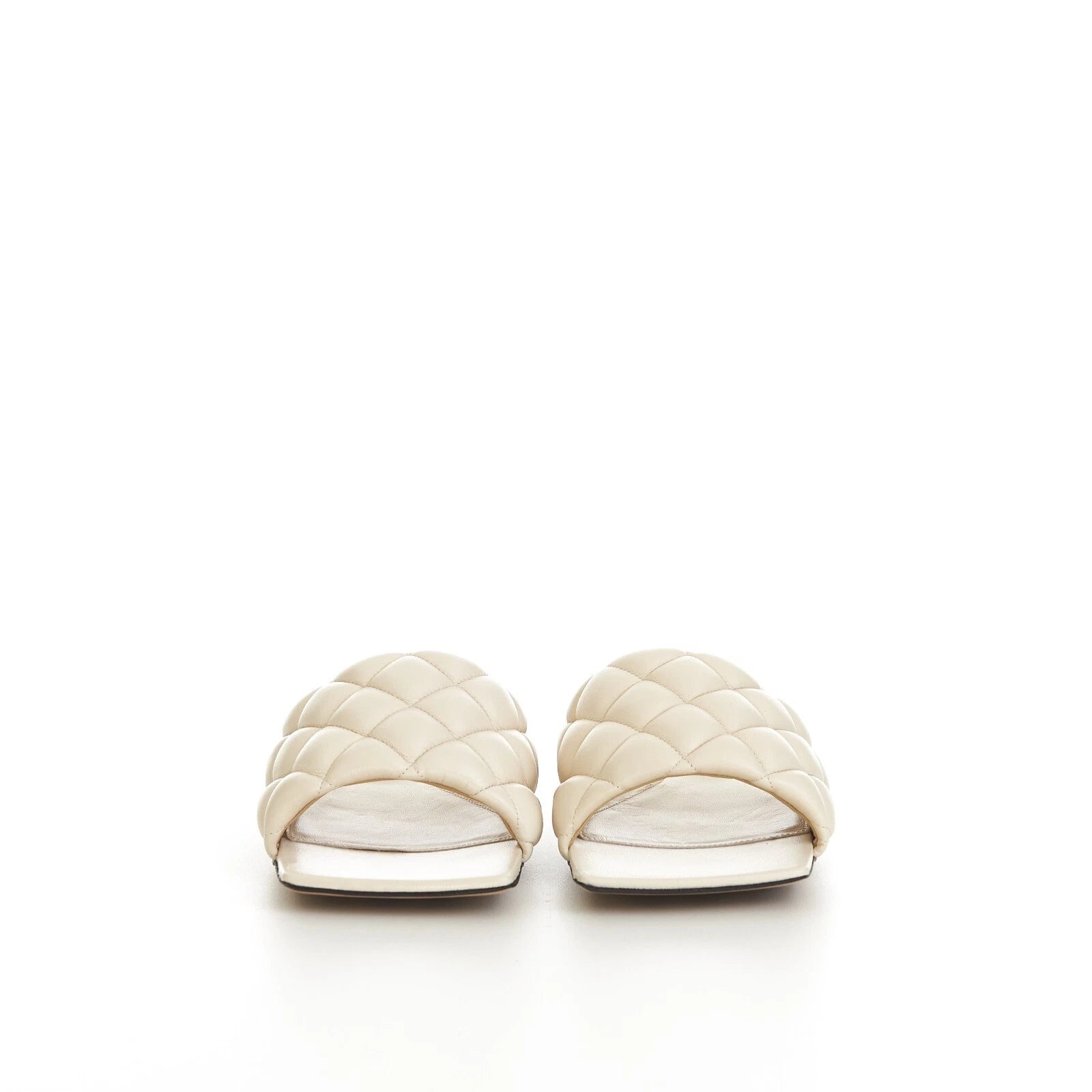 BOTTEGA VENETA 990$ Quilted Leather Padded Flat Slide Sandals - Sea Salt