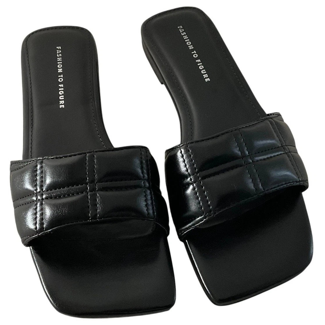 Fashion To Figure Shoes Womens Size 7W Slide Sandals Quilted Square Toe Slip-On