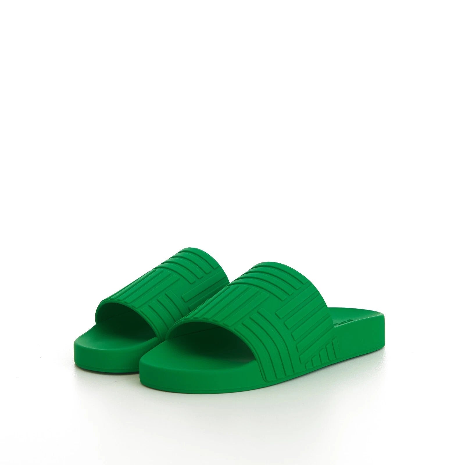 BOTTEGA VENETA 520$ Slide Sandals - Parakeet Green, Geometric Rubber