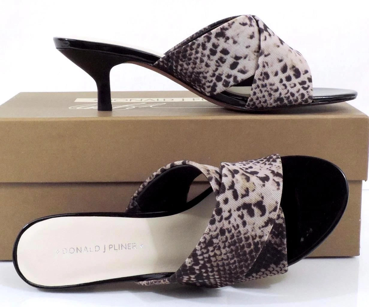 Donald J Pliner Vayane Slide On Kitten Heel Sandals Natural Mesh Snake Size 7.5