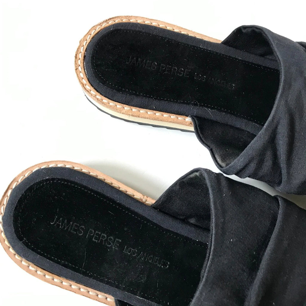 NEW James Perse Slides Sandals Mules Womens 6 Black Fabric Flats Open Toe Shoes