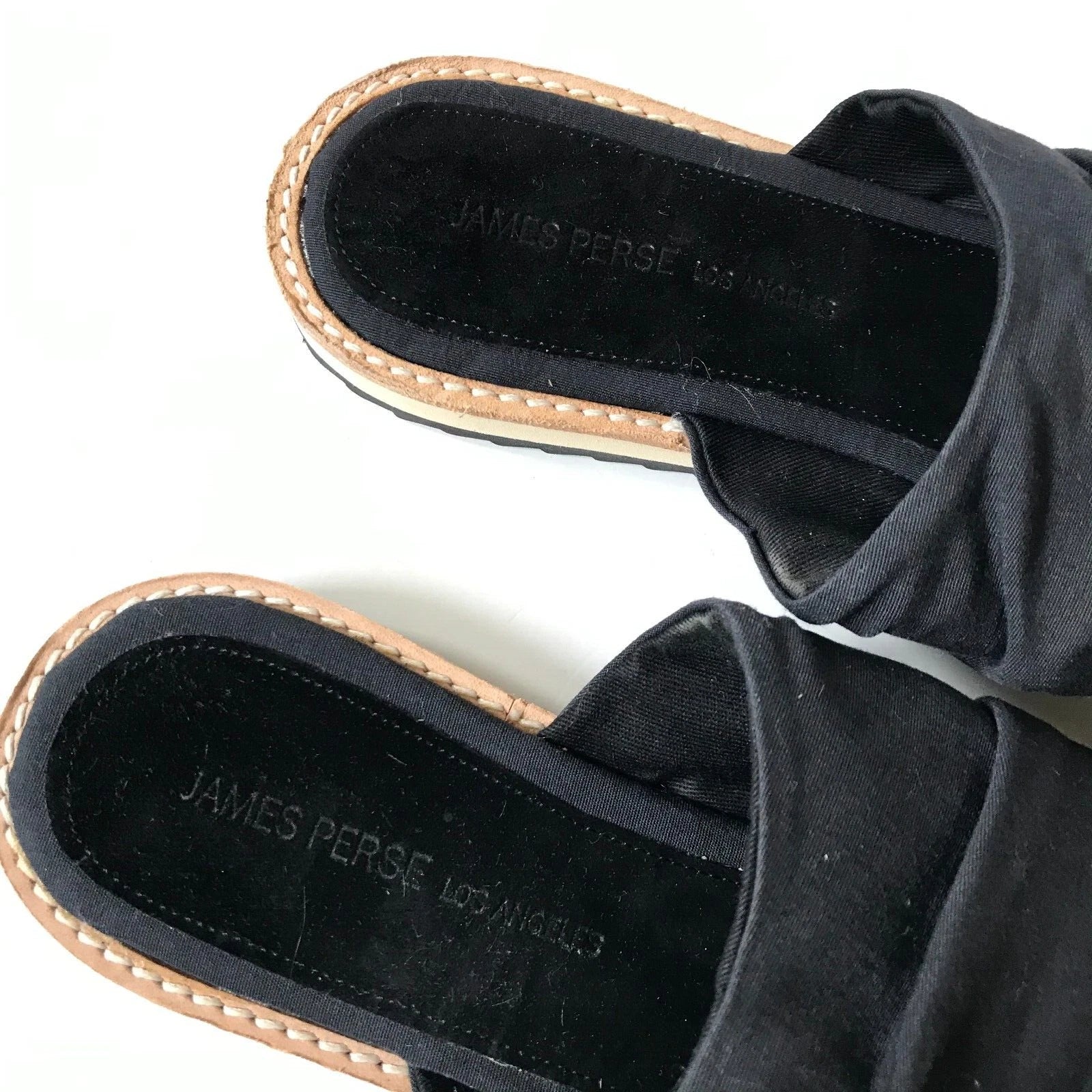 NEW James Perse Slides Sandals Mules Womens 6 Black Fabric Flats Open Toe Shoes