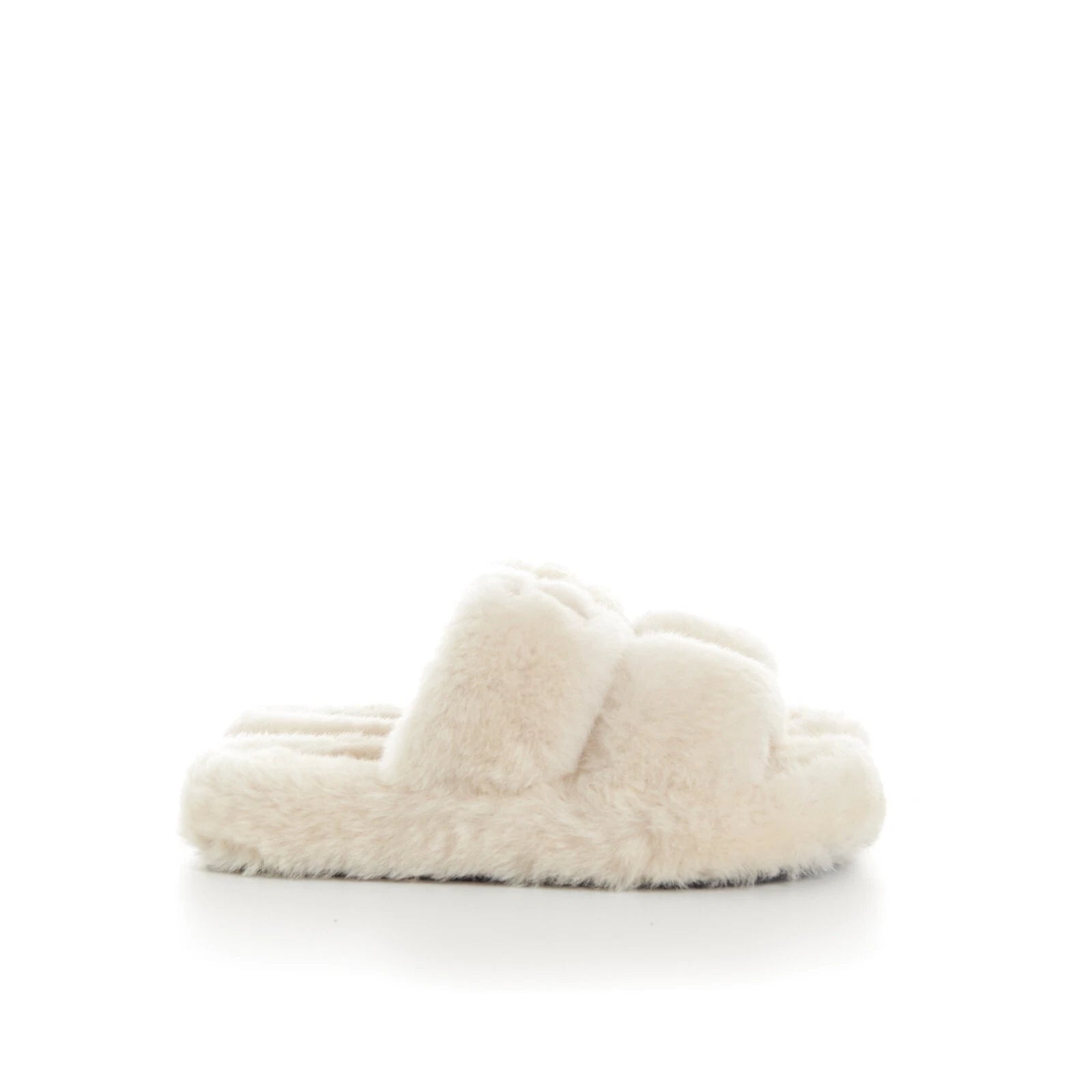 CELINE 870$ Triomphe Open Shearling Fur Slide Sandals - Signature Leather Patch