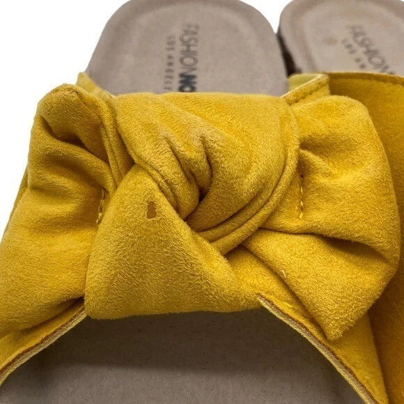 Fashion Nova Sandal Women's Yellow Bow Slide Size 8