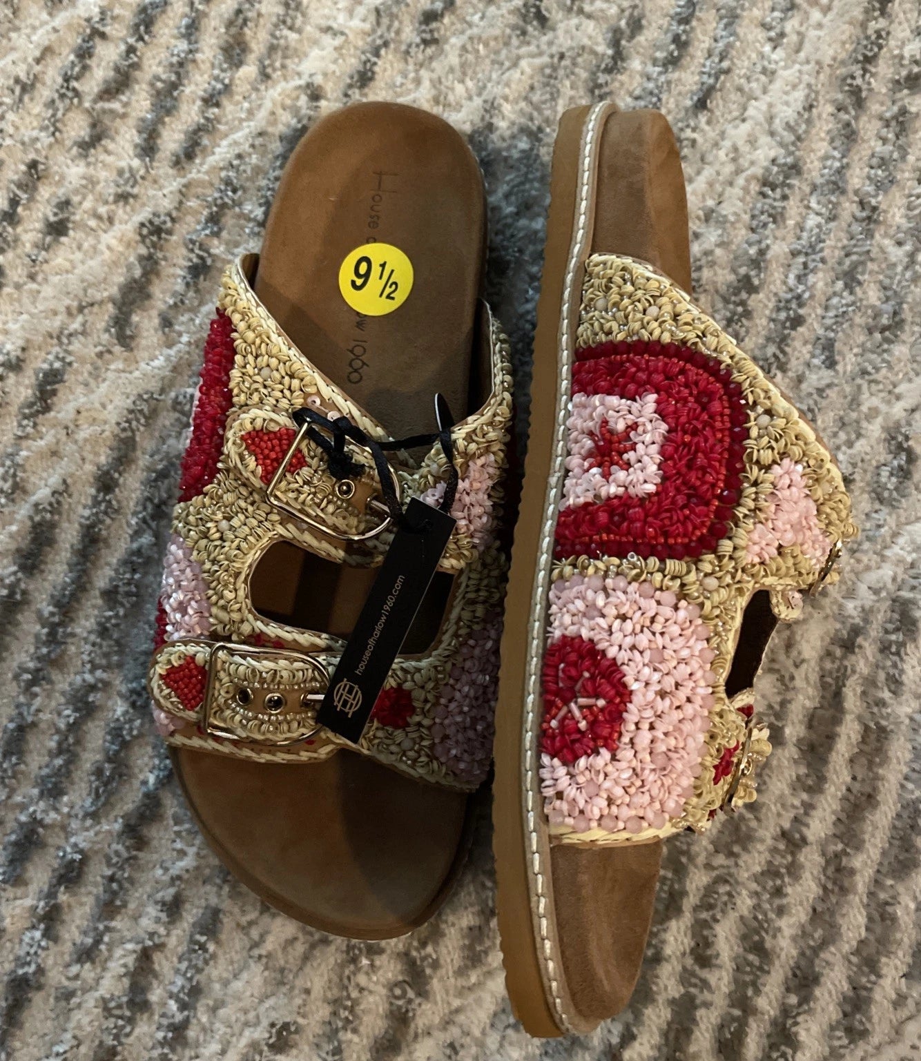 HOUSE OF HARLOW 1960 - BUCKLED BEADED STRAP SANDALS, Size 9.5 NWT