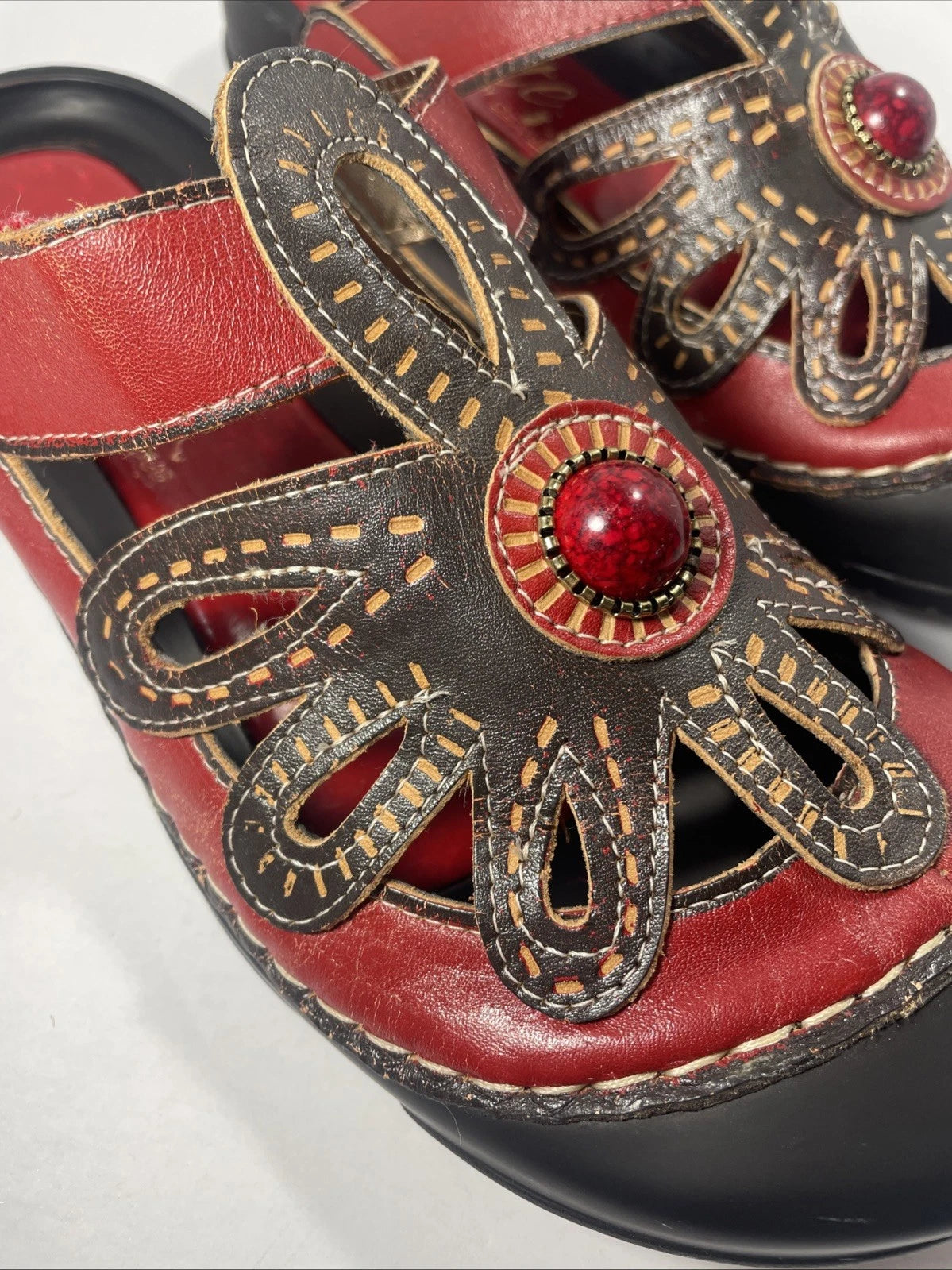 Elite Corkys Mule Sandal Women's Size 9.5/40 Red Stone Multicolor Leather Clog
